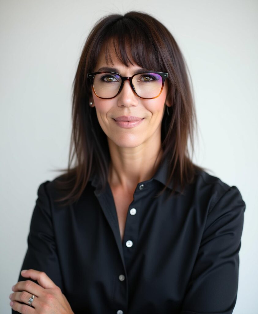 The Ultimate Guide to Revenue Growth Strategy explained by Shauna Griffiths of SLG Impact while in a black button up shirt and glasses.